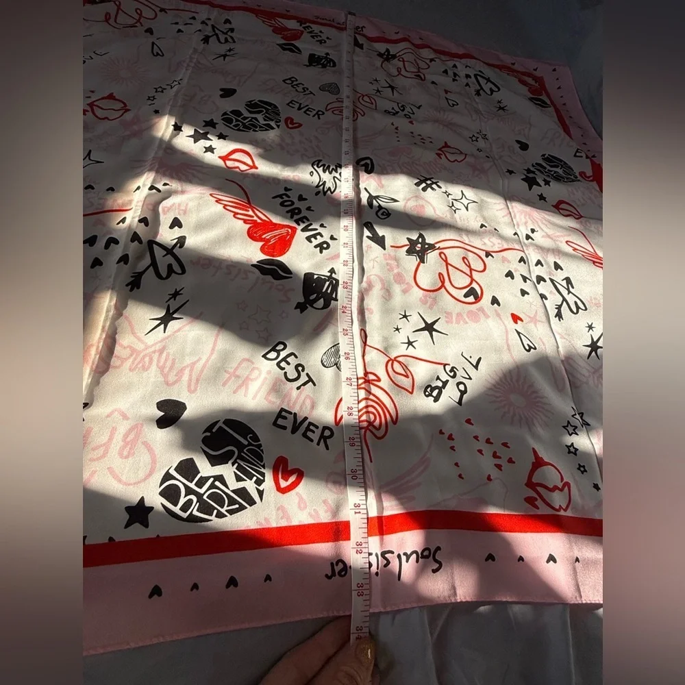 Graphic Heart & Star Square Scarf - Pink, Red, Black